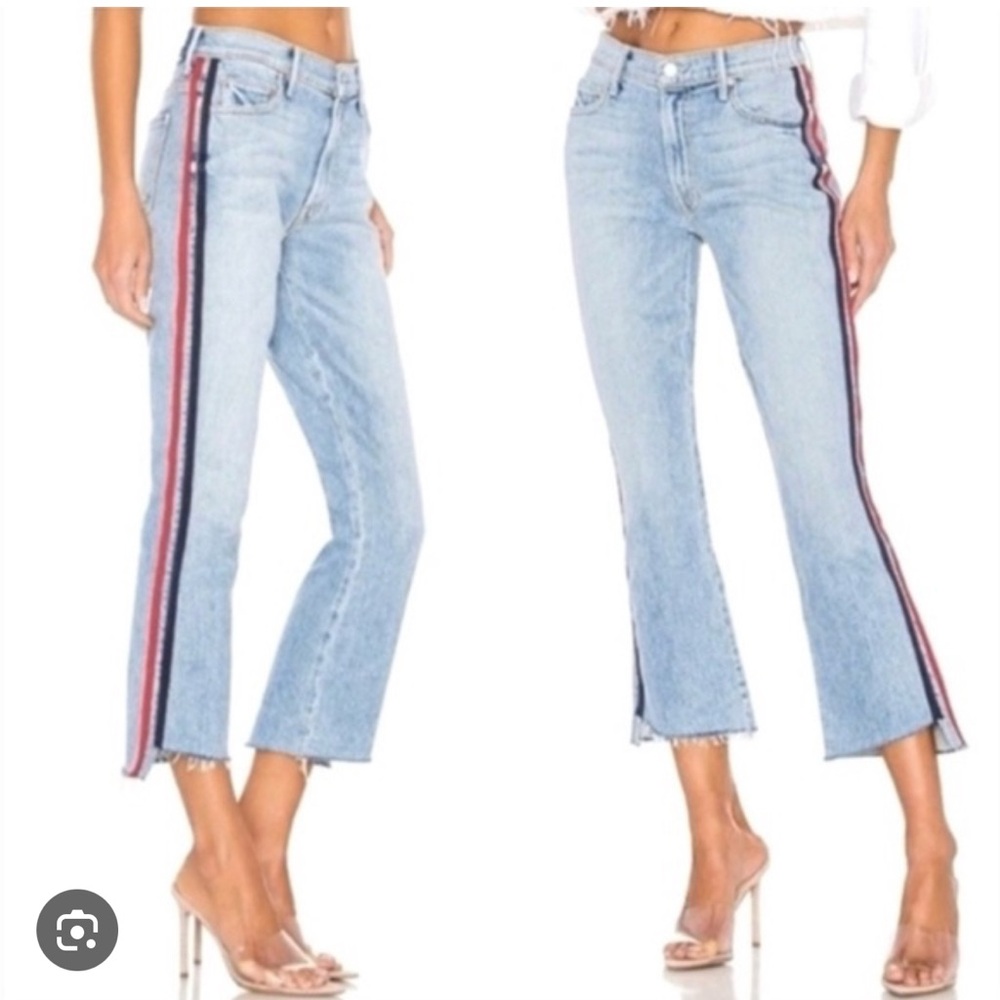 Mother The Insider Crop Step Fray thanks again racer, red and white stripe
